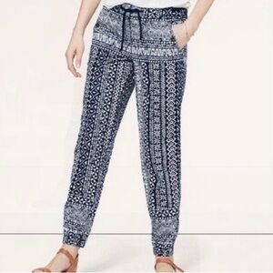 Ann Taylor LOFT Blue White Ikat Jogger Pants Sz 6